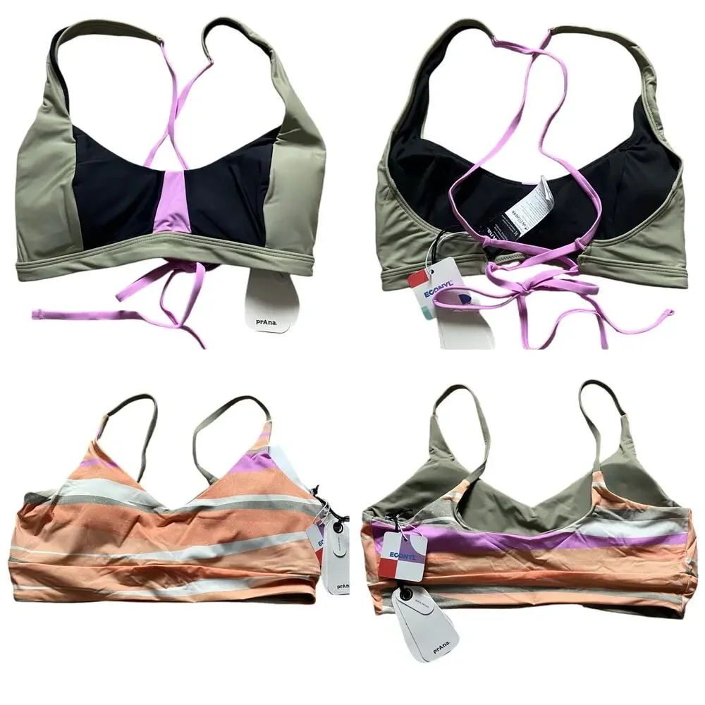 Prana Tulum & Willow Falls Reversible Top XL Black Color Block Waves Swim Set